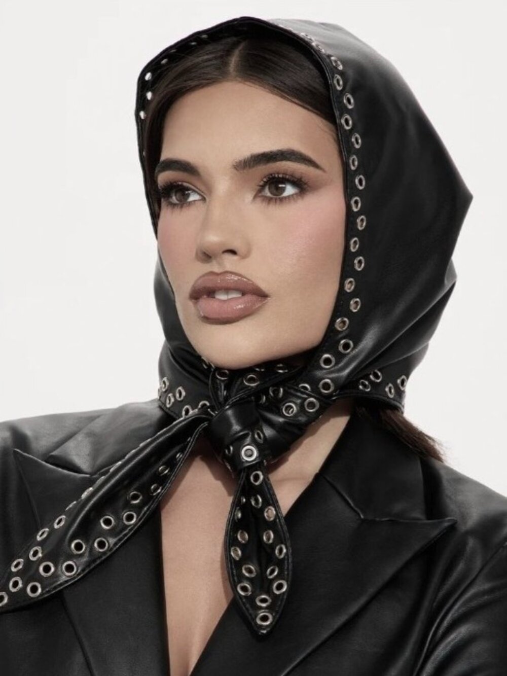 FASHION NOVA Baddest In The Game Black Vegan Leather Grommet Head Wrap | NWT